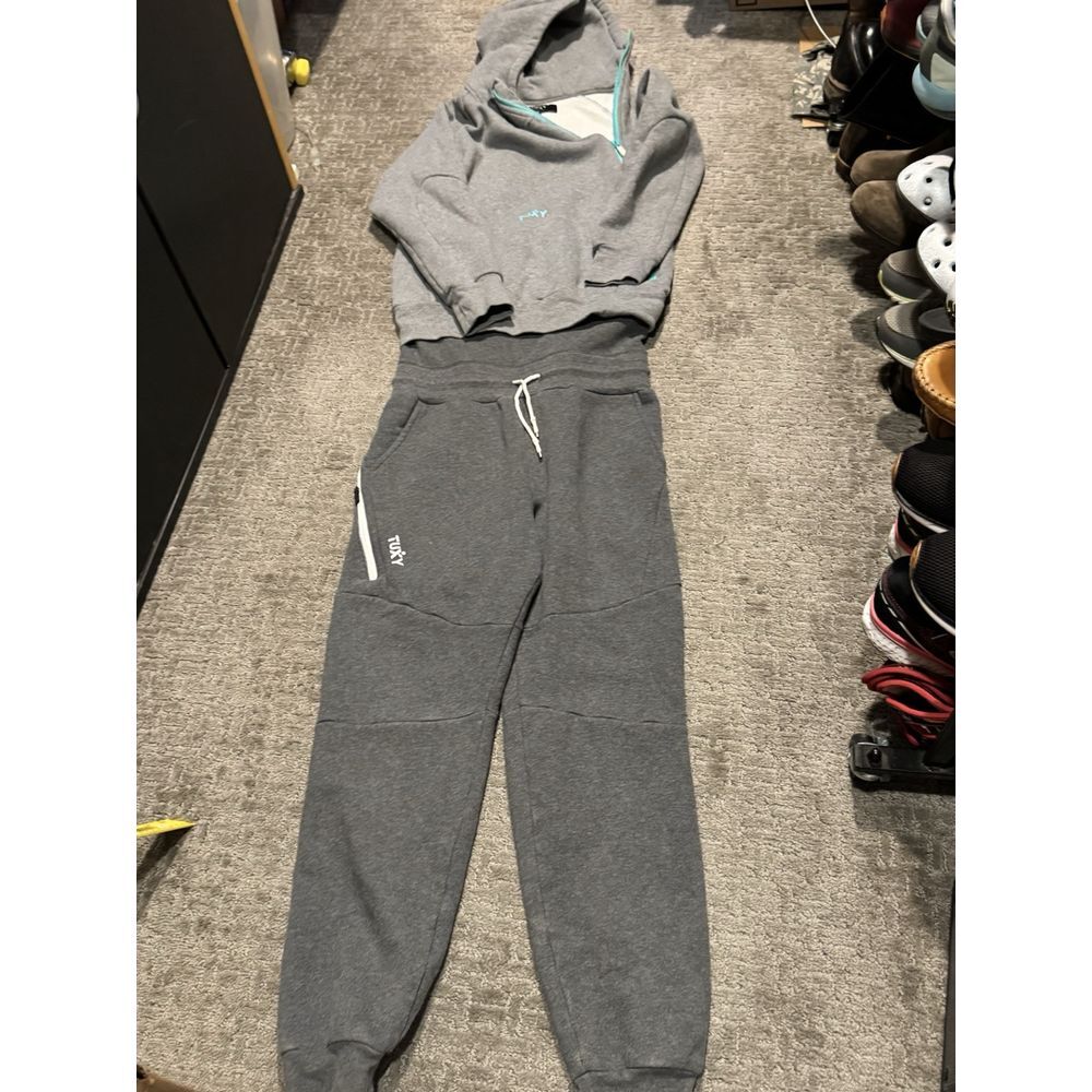 Tuxy Two-Tone Grey‎ One Piece Hoodie Sweatsuit Loungewear Mens Small